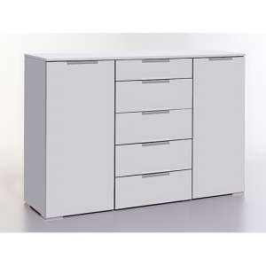 Levelup Wooden Sideboard In White With 2 Doors And 5 Drawers