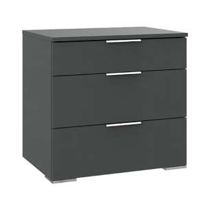 Levelup Wooden Wide Chest Of Drawers In Graphite With 3 Drawers