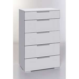 Levelup Wooden Wide Chest Of Drawers In White With 5 Drawers