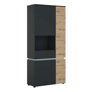 Levy LED Tall 4 Doors Left Handed Display Cabinet In Oak Grey