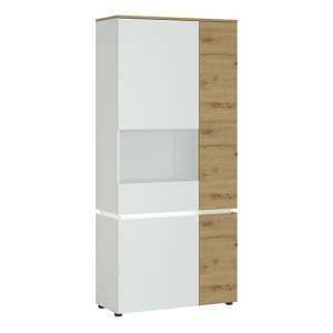 Levy LED Tall Left Handed Display Cabinet In Oak And White