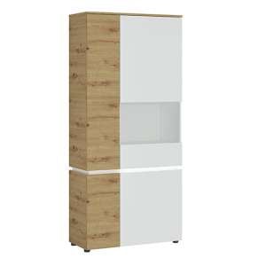 Levy LED Tall Right Handed Display Cabinet In Oak And White
