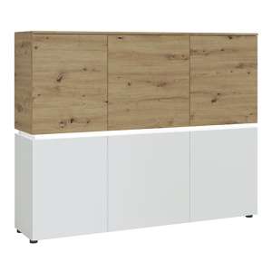 Levy LED Wooden 6 Doors Storage Cabinet In Oak And White