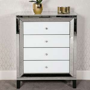 Liberty Chest Of Drawers In Silver And White Gloss With 4 Drawer