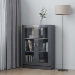 Libet High Gloss Display Cabinet In With 2 Doors In Grey