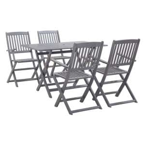 Libni Outdoor 5 Piece Folding Wooden Dining Set In Grey Wash