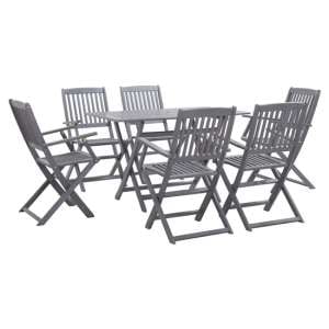 Libni Outdoor 7 Piece Folding Wooden Dining Set In Grey Wash