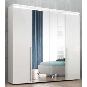 Lice White Gloss 4 Door Wardrobe With 2 Mirror And LED Light