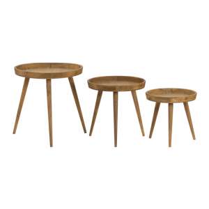 Likron Set Of 3 Round Wooden Side Tables In Oak
