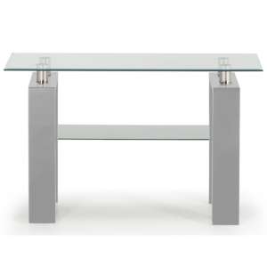 Lilia Clear Glass Console Table With Grey Wooden Base