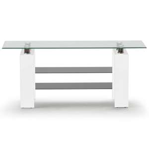 Lilia Clear Glass TV Stand With White Wooden Base