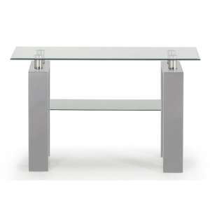 Lilia Tempered Glass Console Table With Grey Finish Legs