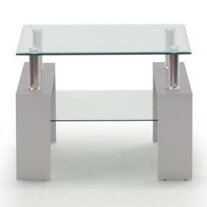 Lilia Tempered Glass Lamp Table With Grey Finish Legs