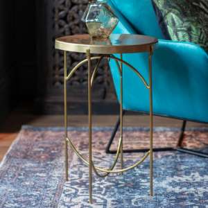 Limestone Round Metal Side Table In Brass
