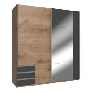 Limoni Sliding Mirrored Wardrobe In Planked Oak Effect Graphite