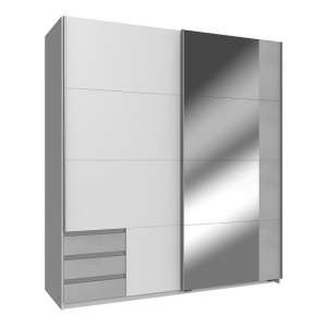 Limoni Sliding Mirrored Wardrobe In White And Concrete Effect