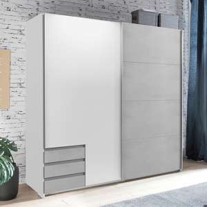 Limoni Sliding Wooden Wardrobe In White And Light Grey