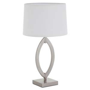 Linato White Fabric Shade Table Lamp With Satin Nickel Base