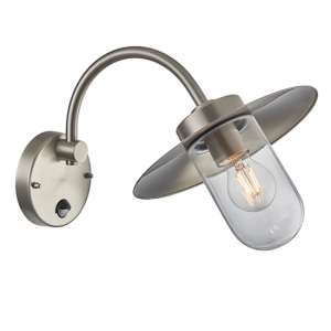 Lincoln PIR Clear Glass Wall Light In Brushed Stainless Steel