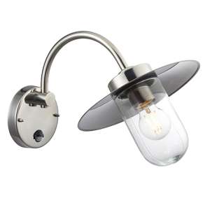 Lincoln PIR Clear Glass Wall Light In Polished Stainless Steel
