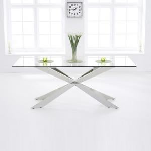 Lindos 200cm Glass Dining Table In Clear With Steel Base