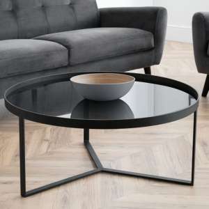 Lamis Smoked Glass Coffee Table With Black Metal Base