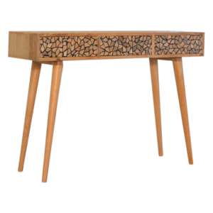 Lisbon Wooden Console Table In Oak Ish And Wood Resin Inlay
