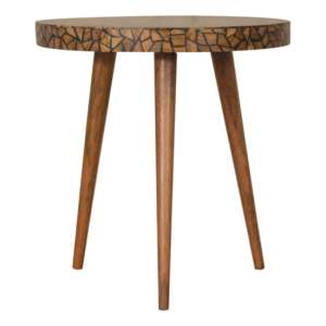 Lisbon Wooden End Table In Oak Ish And Wood Resin Inlay