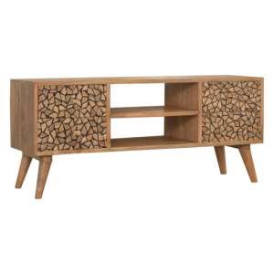 Lisbon Wooden TV Stand In Oak Ish And Wood Resin Inlay