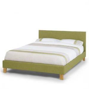Livenza Contemporary Fabric King Bed In Olive With Wooden Legs