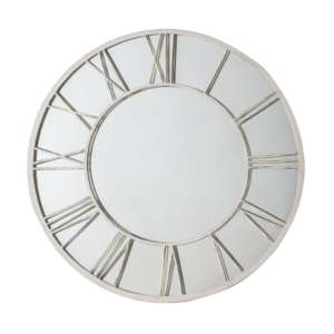 Livia Round Wall Mirror In Distressed White Frame
