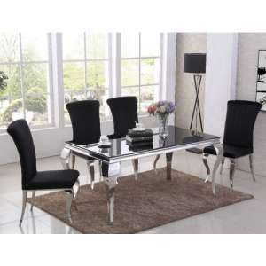 Liyam Black Glass Top Dining Table With 4 Black Chairs