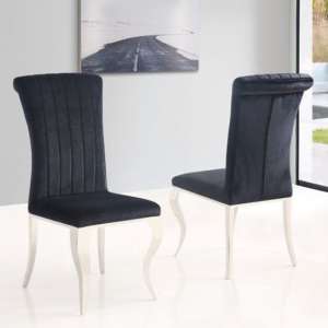 Liyam Black Soft Velvet Upholstered Dining Chairs In Pair