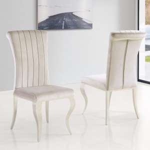 Liyam Cream Soft Velvet Upholstered Dining Chairs In Pair