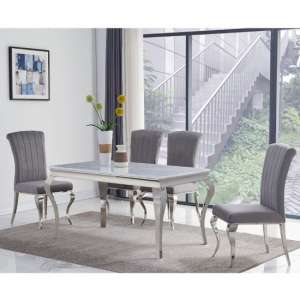 Liyam Small Grey Marble Dining Table With 4 Grey Chairs