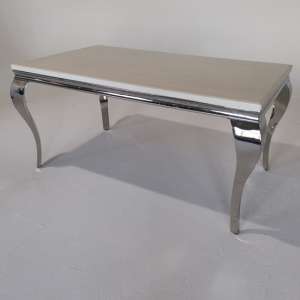 Liyam 140cm Marble Dining Table In Cream With Chrome Legs