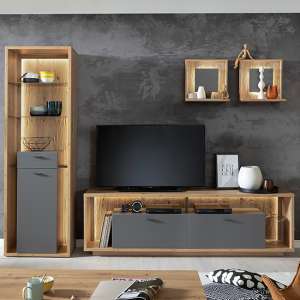 Lizzano LED Living Room Furniture Set In Oak And Royal Grey