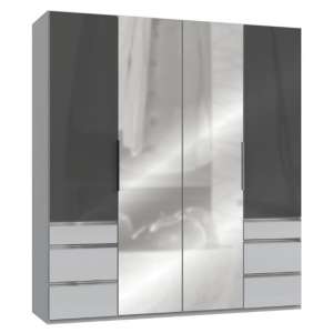 Lloyd Mirrored 4 Doors Wardrobe In Gloss Grey And Light Grey