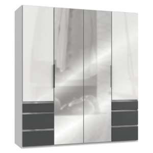 Lloyd Mirrored 4 Doors Wardrobe In Gloss White And Graphite