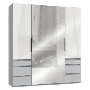 Lloyd Mirrored 4 Doors Wardrobe In Gloss White And Light Grey