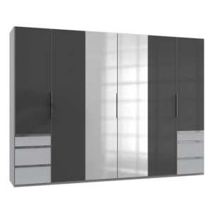 Lloyd Mirrored 6 Doors Wardrobe In Gloss Grey And Light Grey