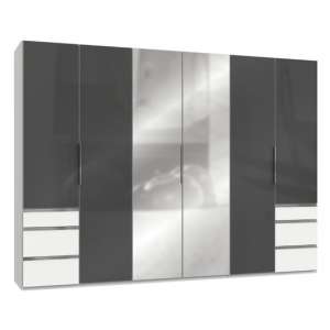 Lloyd Mirrored 6 Doors Wardrobe In Gloss Grey And White