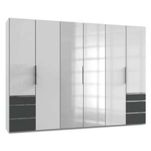 Lloyd Mirrored 6 Doors Wardrobe In Gloss White And Graphite