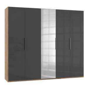 Lloyd Mirrored Wardrobe In Gloss Grey And Planked Oak 5 Doors