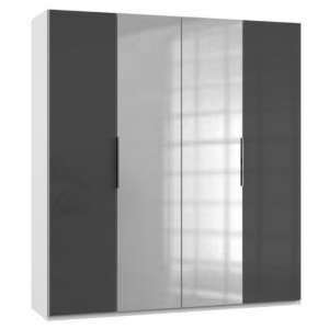 Lloyd Mirrored Wardrobe In Gloss Grey And White 4 Doors
