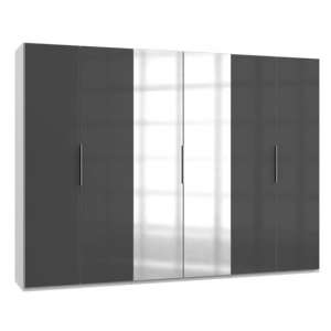 Lloyd Mirrored Wardrobe In Gloss Grey And White 6 Doors