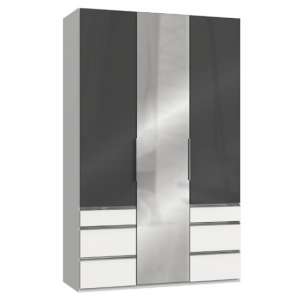 Lloyd Tall 3 Doors Mirrored Wardrobe In Gloss Grey And White