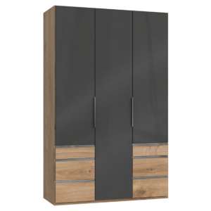 Lloyd Tall 3 Doors Wardrobe In Gloss Grey And Planked Oak