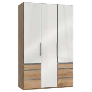 Lloyd Tall 3 Doors Wardrobe In Gloss White And Planked Oak