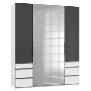 Lloyd Tall 4 Doors Mirrored Wardrobe In Gloss Grey And White